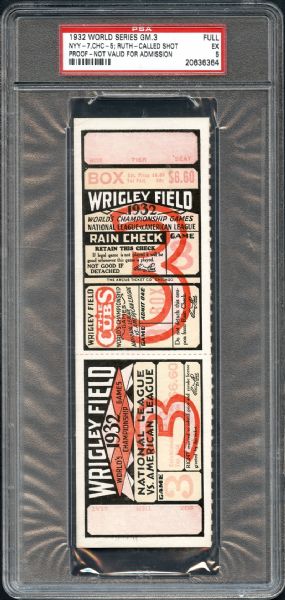 1932 World Series Babe Ruth Called Shot Game 3 Full Ticket Proof PSA 5 EX