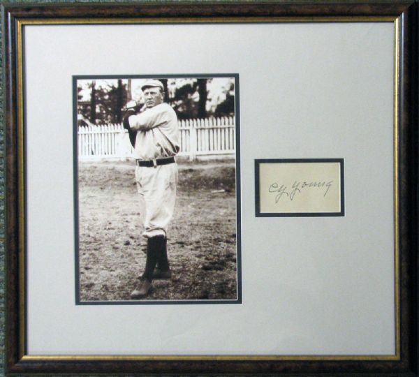 Cy Young Signed 3x5 Index Card in Framed Display