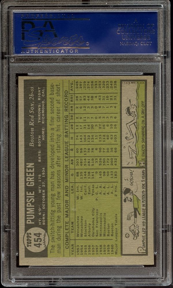 1961 Topps # 454 Pumpsie Green Card Boston Red Sox