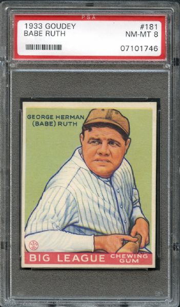 1933 Goudey #181 Babe Ruth PSA 8 NM/MT