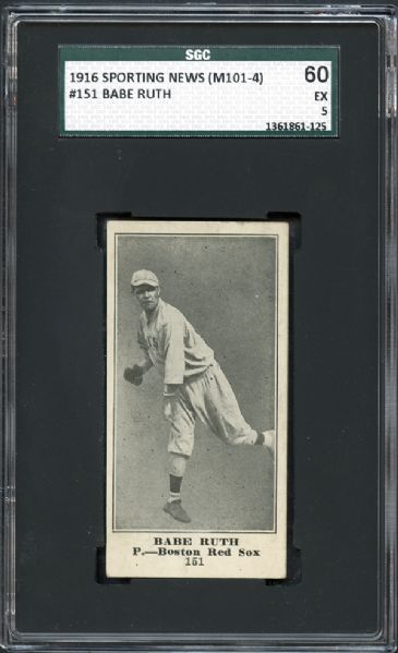 1916 Sporting News M101-4 #151 Babe Ruth SGC 60 EX 5