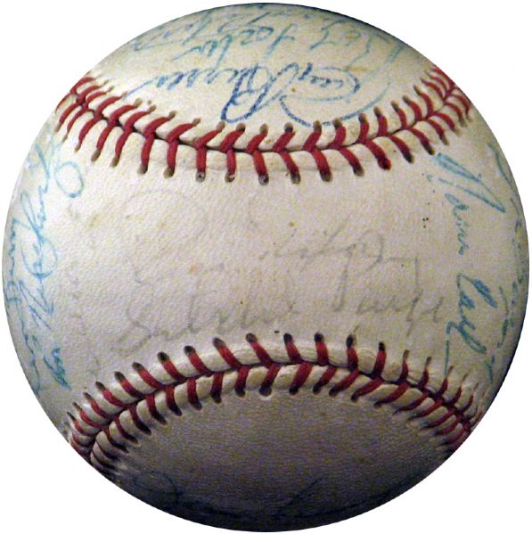 Satchel Paige Signed Baseball with Other Signatures