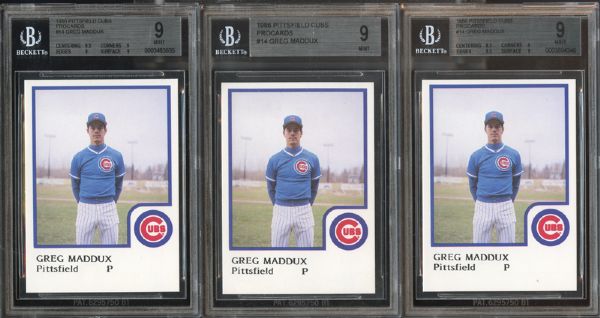 1986 Procards Pittsfield Cubs #14 Greg Maddux Group of (3) All BGS 9 MINT