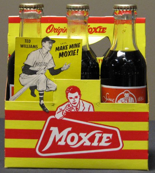 1960s Ted Williams "Moxie" Root Beer Six-Pack of Original Unopened Bottles