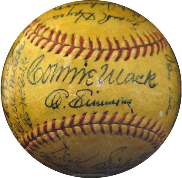 1941 Philadelphia Athletics Team-Signed Ball with (28) Signatures Featuring Mack and Simmons