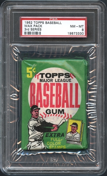 1962 Topps Baseball Wax Pack 3rd Series PSA 8 NM/MT