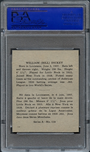 Lot Detail - 1937 O-Pee-Chee #119 Bill Dickey PSA 9 MINT