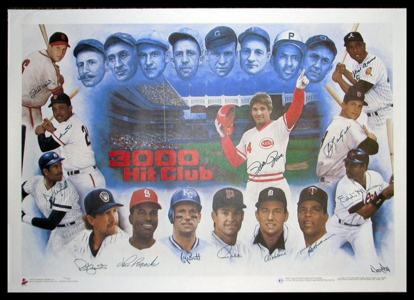 3000 Hit Club Autographed Print with (13) Signatures 