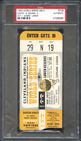 1954 World Series Game 3 Giants vs Indians Ticket Stub PSA Authentic