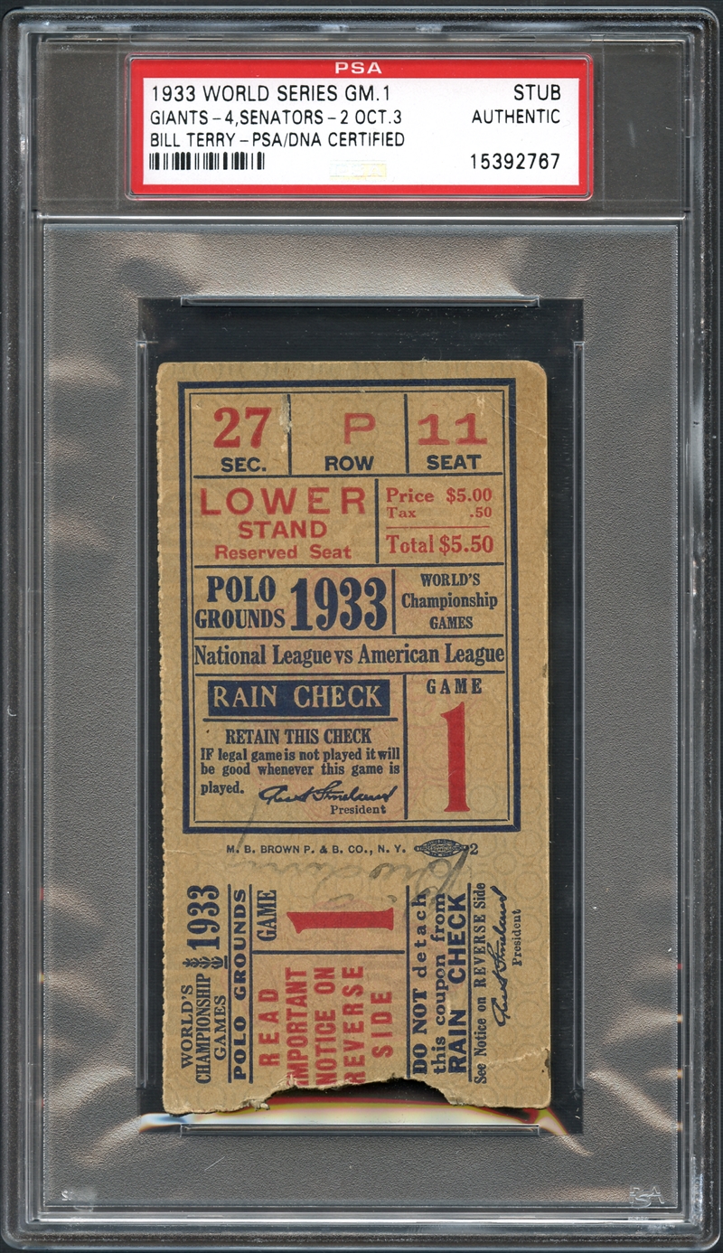 Lot Detail - 1933 World Series Game 1 Giants vs Senators Ticket Stub ...