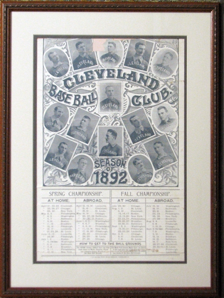 1892 Cleveland Spiders Composite Photo Baseball Schedule Featuring Cy Young