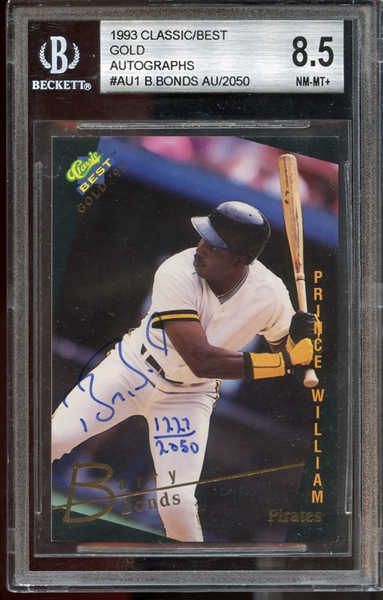 1993 Classic/Best Gold Autographs #AU1 Barry Bonds 1227/2050 BGS 8.5 NM/MT+