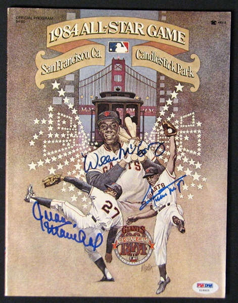 1984 All Star Game Program Signed by Mays, McCovey and Marichal PSA/DNA