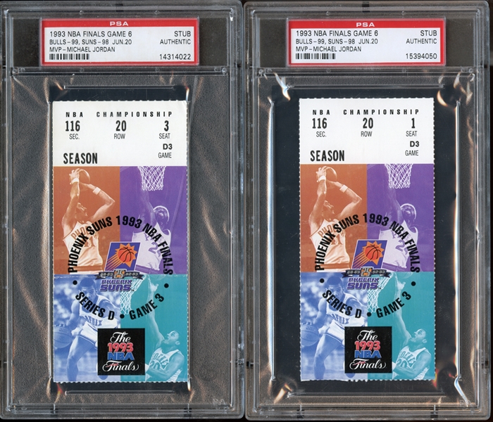 1993 NBA Finals Game 6 Ticket Stub Group of (2) Both PSA AUTHENTIC 