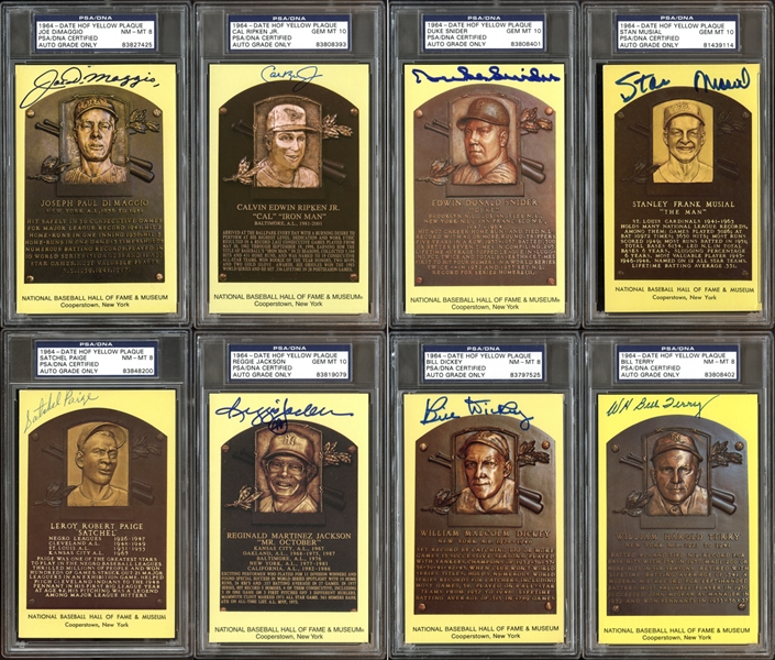 1964-Date Signed Yellow Hall of Fame Plaque Group of (41) All PSA/DNA Graded