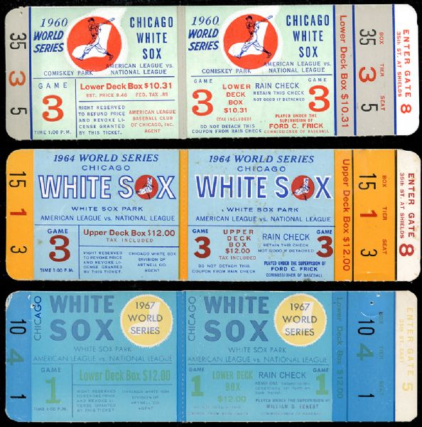 1960, 64, 67 Chicago White Sox World Series Phantom Ticket Group of Three (3)