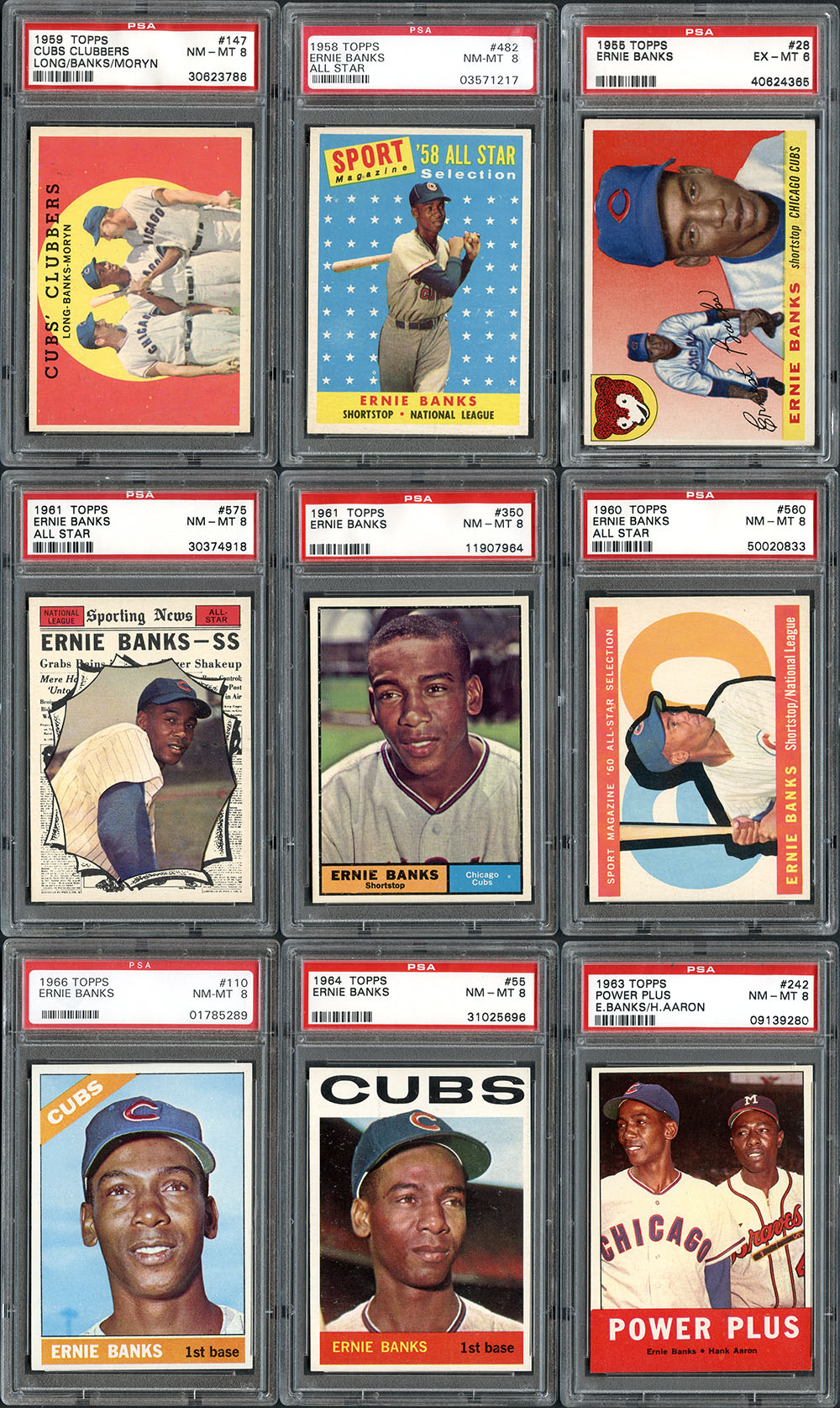 Lot Detail - Collection of (10) Topps Issued Ernie Banks Cards All PSA ...