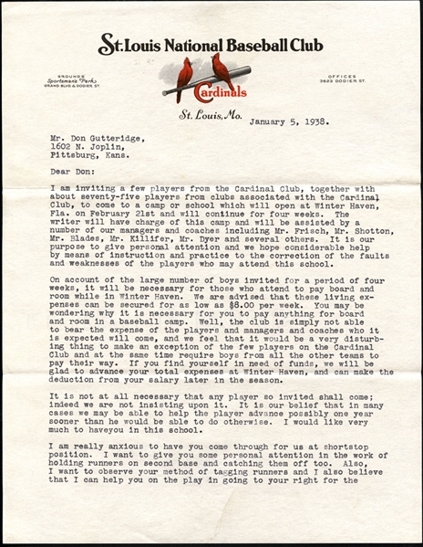 1938 Branch Rickey Typed Signed Letter on St. Louis Cardinals Letterhead with Reference to Frankie Frisch