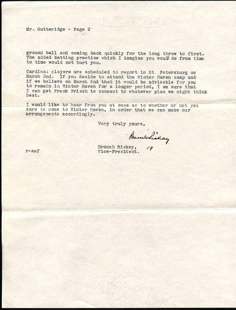 Lot Detail - 1938 Branch Rickey Typed Signed Letter on St. Louis Cardinals Letterhead with ...