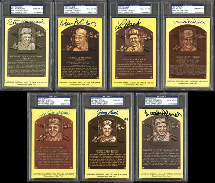 1964-Date Yellow Hall of Fame Plaque Group of (7) All PSA/DNA 9 or 10