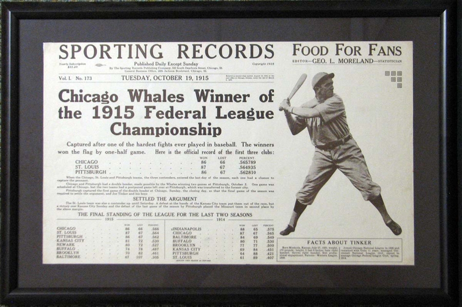 1915 Joe Tinker Chicago Whales Sporting Records Broadside 