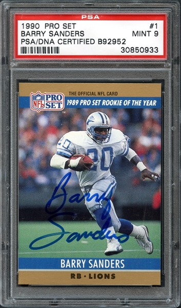 1990 Pro Set #1 Barry Sanders Autographed Card PSA 9 MINT