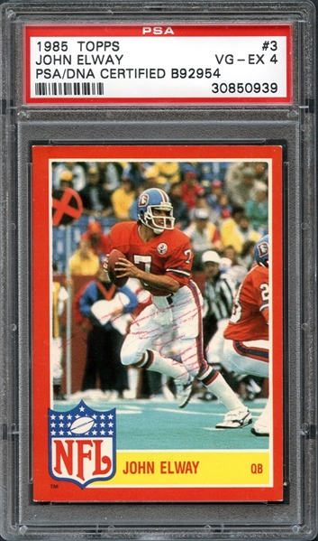 1985 Topps #3 John Elway Autographed Card PSA 4 VG/EX