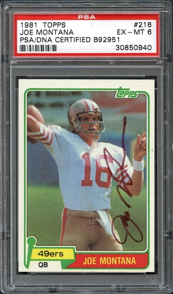 1981 Topps #216 Joe Montana Autographed Card PSA 6 EX/MT