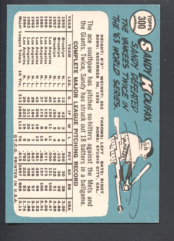 Lot Detail - 1965 Topps #300 Sandy Koufax Autographed Card