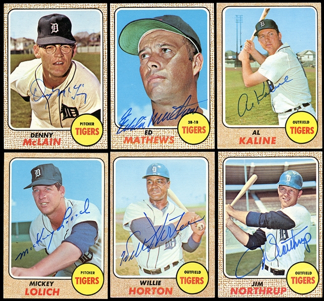 Collection of (16) 1968 Topps Detroit Tigers Signed Cards Featuring McLain, Mathews and Kaline