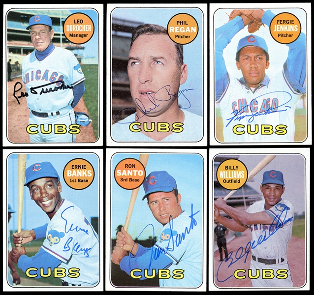 Collection of (25) 1969 Chicago Cubs Signed Cards Featuring Banks, Williams, Jenkins and Santo