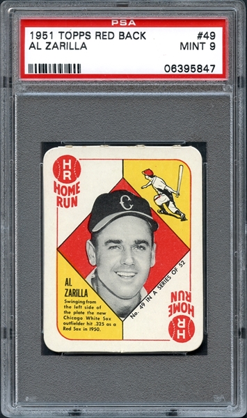 1951 Topps Red Back #49 Al Zarilla PSA 9 MINT