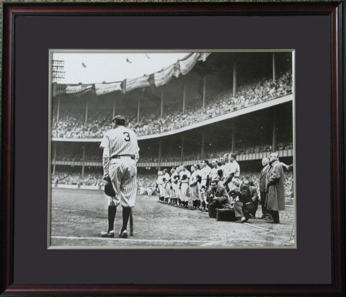 Large Framed Photo of Babe Ruth from the Famous Nat Fein "Babe Bows Out" 