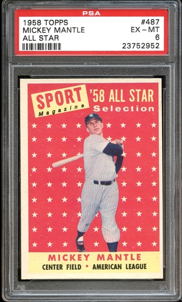 1958 Topps #487 Mickey Mantle All Star PSA 6 EX/MT
