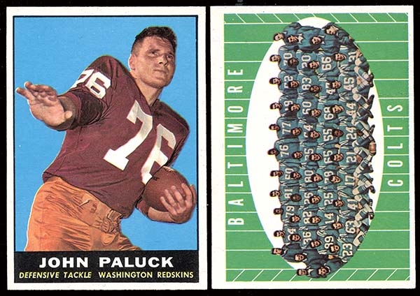 1961 Topps Football Group of (2) Blank Back Cards