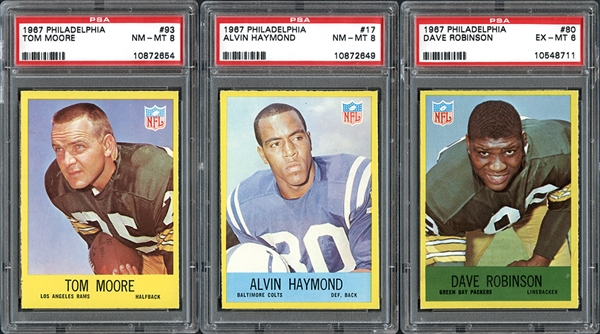 1967 Philadelphia Football Group of (3) PSA Graded Cards including Dave Robinson Rookie Card