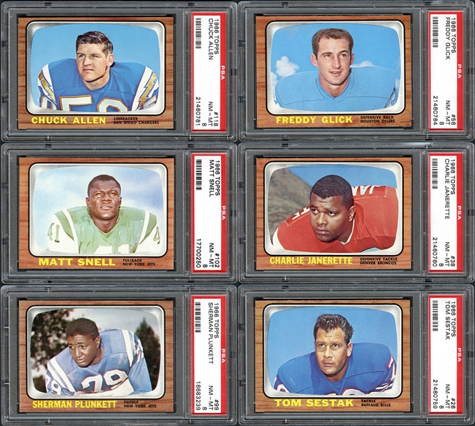 1966 Topps Football Group of (6) PSA Graded Cards All PSA 8