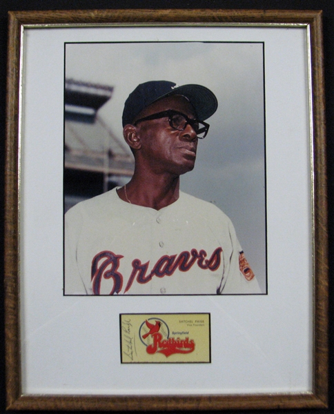 Satchel Paige Signed and Framed Springfield Redbirds Business Card