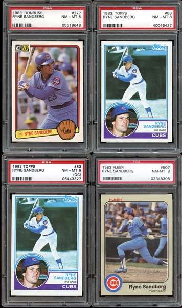 1983 Ryne Sandberg Rookie Card Group of (4) All PSA Graded