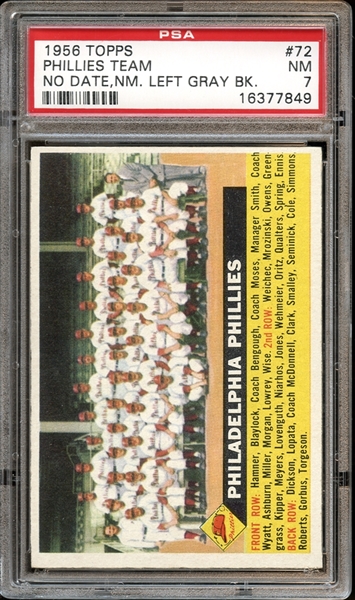1956 Topps #72 Phillies Team PSA 7 NM