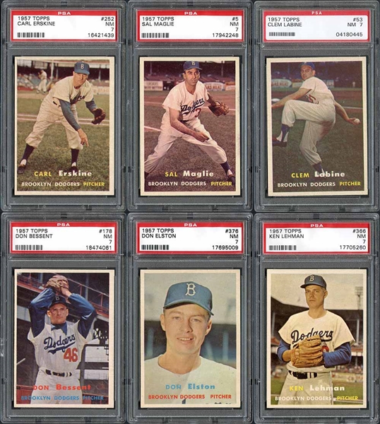 1957 Topps Baseball Brooklyn Dodgers Group of (6) PSA Graded Cards