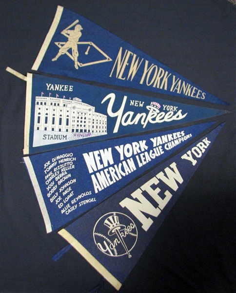 1940s-50s New York Yankees Felt Pennant Group of (4) 