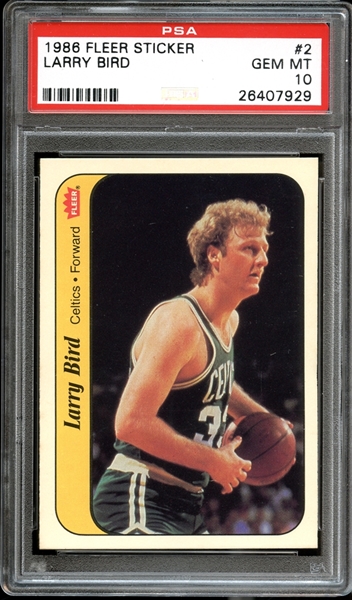 1986 Fleer Sticker #2 Larry Bird PSA 10 GEM MINT