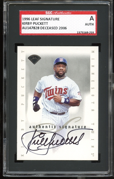 1996 Leaf Signature Extended Kirby Puckett Autograph SGC Authentic