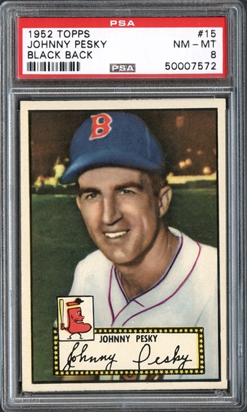 Lot Detail - 1952 Topps #15 Johnny Pesky Black Back PSA 8 NM/MT