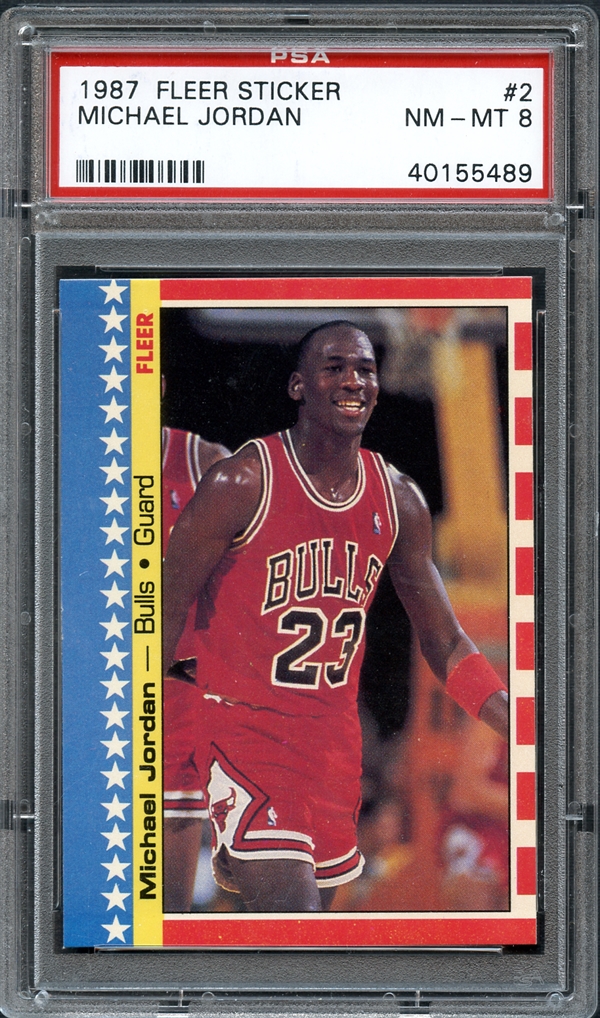 Lot Detail - 1987 Fleer Sticker #2 Michael Jordan PSA 8 NM/MT