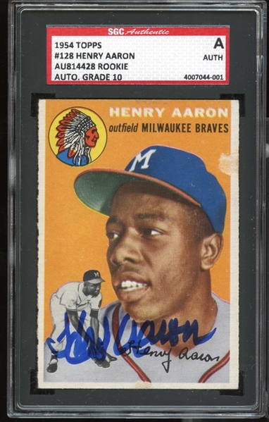 1954 Topps #128 Henry Aaron Autographed Card SGC Authentic Auto Grade 10