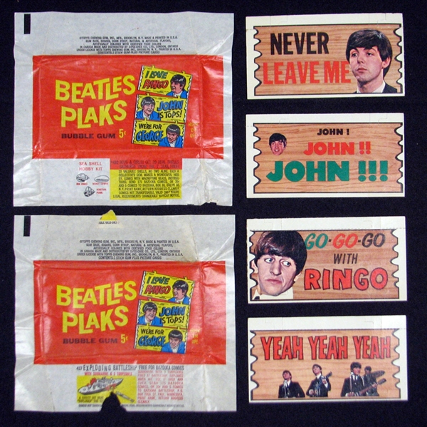 1964 Topps Test Beatles Plaks Lot of (2) Wrappers and (4) Cards