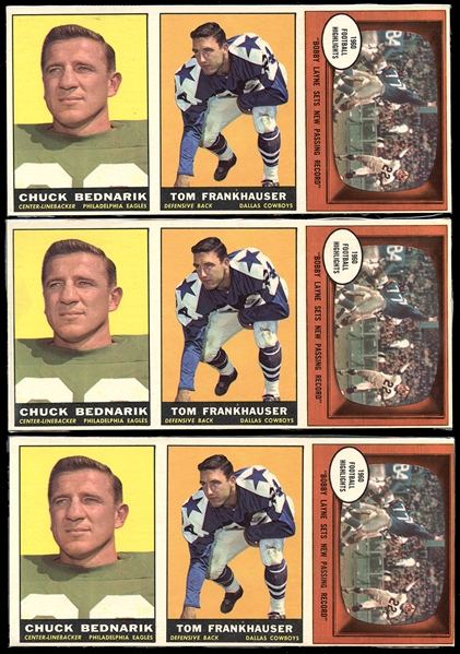 1961 Topps Football Three Card Salesman Sample Group of (3)