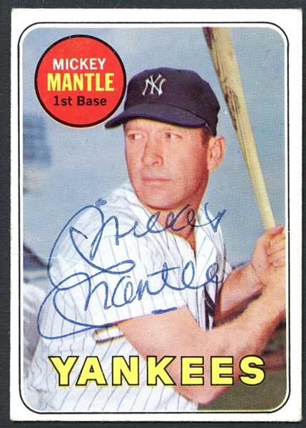 1969 Topps #500 Signed Mickey Mantle Baseball Card (JSA)